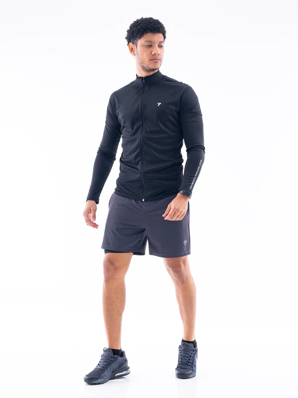 Pantaloneta Deportiva Hombre con Licra Interna NitroFit Plus Size - Gris Oscuro