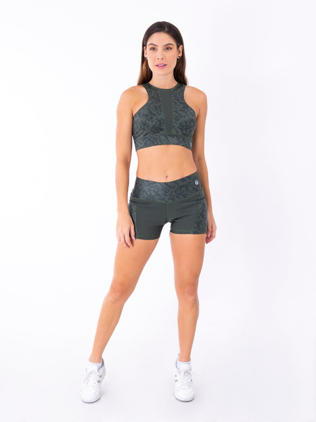 Top deportivo verde militar mujer frente sublimado – TENFIT