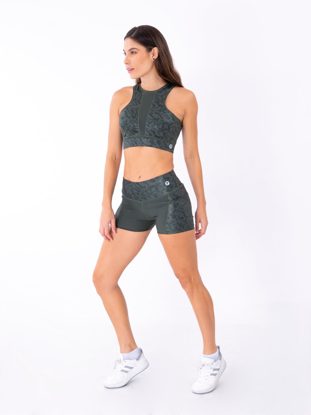 Top deportivo verde militar mujer frente sublimado – TENFIT