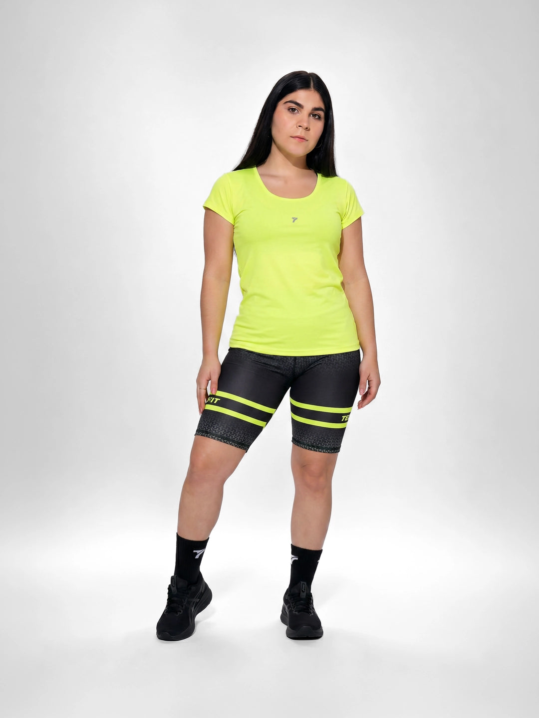 Combo deportivo plus size amarillo neon y negro - blusa manga corta sublimada TENFIT